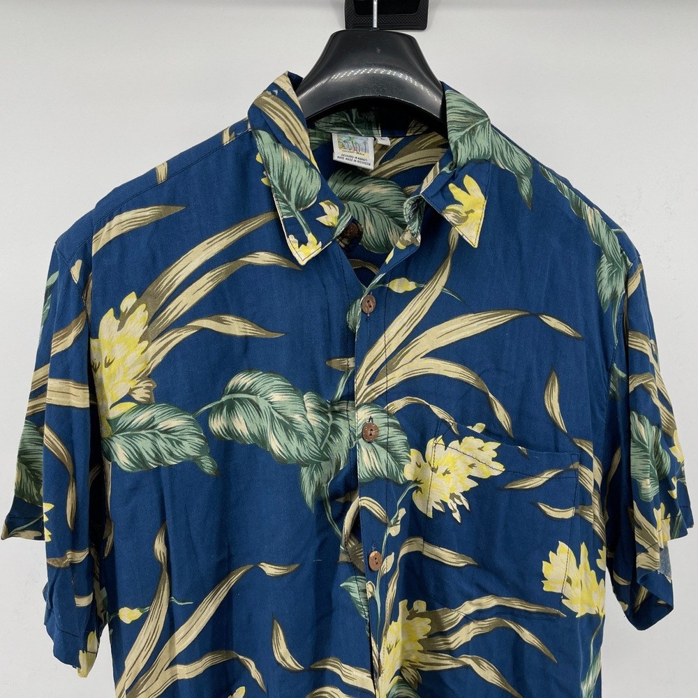 VTG Coconut Beach Hawaiian Shirt Mens Lg Blue Floral Aloha‎ Tropical Resortwear
